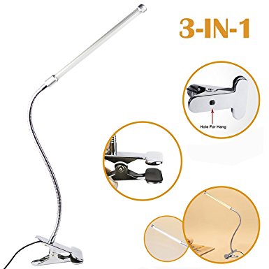 Leadleds 6W 5V USB LED Desk Lamp Table Light Book Reading Light Eye Protection, 2 Modes of Adjustable Brightness, with Flexible Gooseneck and Clamp(Metal Made, Soft light and White Light Convertible)