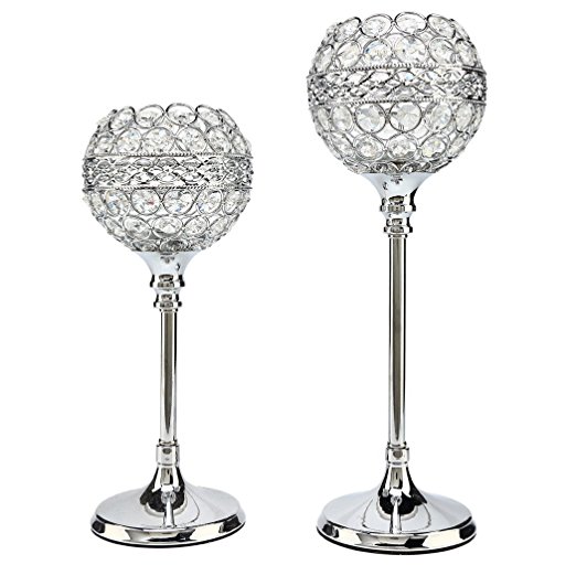 Easeurlife Silver Crystal Candle Holders Set of 2 Pack(Silver, 11.8" & 13.8")