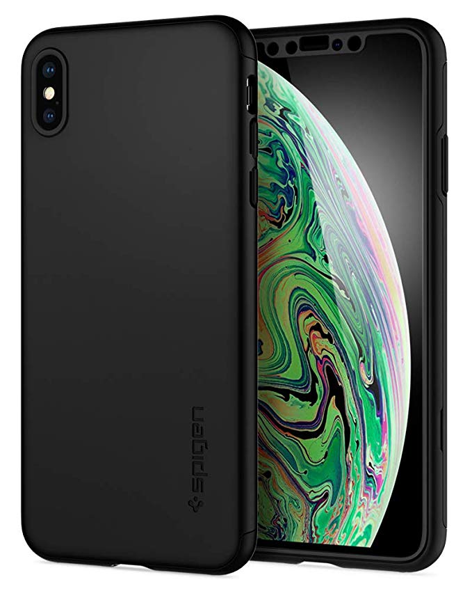 Spigen Thin Fit 360 with Exact Slim Full Protection with Tempered Glass Screen Protector Designed for Apple iPhone Xs Max Case (2018) - Black