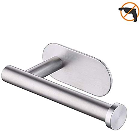 304 Stainless Steel Toilet Paper Holder,Wall Mount Self Adhesive Toilet Roll Holder, Tissue Rack for Bathroom and Kitchen (Brushed Rod)