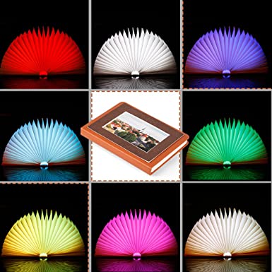 Veesee 8 Colors Folding Prensent Book Lamp,Upgraded Version Portable Desk Light,Novelty LED Paper Lantern with USB Rechargeable Night Light (Brown 8.5x6.3x0.9in)
