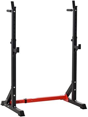 HOMCOM Soporte Ajustable para Barras de Pesas Estante Soporte Multifuncional para Ejercicios en Hogar y Oficina Carga 150 kg Altura Regulable de 121-171 cm Negro y Rojo