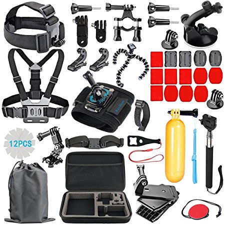 RayHom Outdoor Sports Camera Accessory Kit for GoPro Hero 5/4/3 /3/2/1 Black Silver SJ4000 SJ5000 SJ6000, Accessories for Action Video Cameras Xiaomi Yi Lightdow AKASO DBPOWER and More. (54 Items）