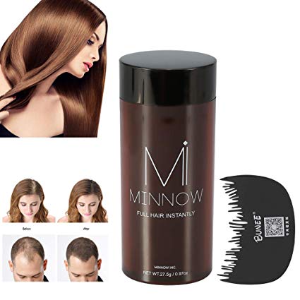 Hair Building Fibers, Hair Powder Minnow 4 Types Women Men Baldness Concealer Thickening Hair Building Fibers Powder With Professional Hair Comb (Medium Brown)