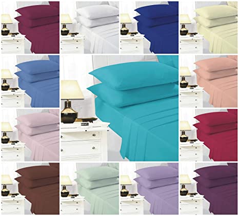 Voice7 Extra-Deep Fitted Bed Sheets - 16 inches (40cm) Non-Iron Percale quality for Thick Mattress - single, double, king & super king - 20 Lush Colors (Mint Green, KING Fitted Sheet)