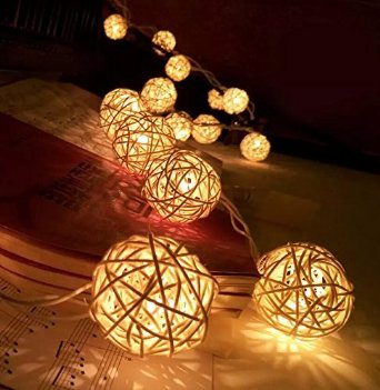 Dailyart 13.8 feet/4.2m Rattan Ball String Light Starry Light for Gardens, Homes, Wedding, Christmas Party, Battery-powered (Warm White)