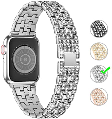 Marge Plus Compatible with Apple Watch Band 38mm 40mm 42mm 44mm, Women Jewelry Wristband Bling Diamond Metal Strap for iWatch Band Series 5 4 3 2 1 (Silver, 38mm/40mm)