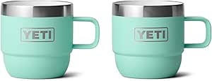 YETI Rambler 6 oz Stackable Mug, Stainless Steel, Vacuum Insulated Espresso/Coffee Mug, 2 Pack, Seafoam