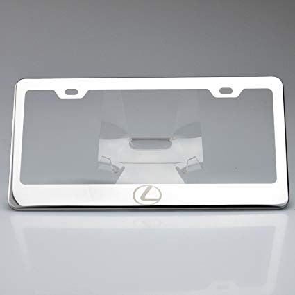 One Polish Lexus Logo Mirror Stainless Steel License Plate Frame Holder Front Or Rear Bracket Laser Engrave Steel Screw Cap