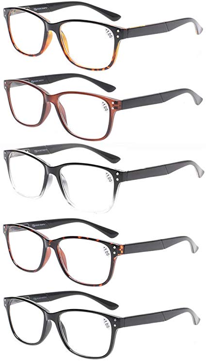 Reading Glasses 5-Pack Quality Readers Spring Hinge Glasses for Reading for Men and Women (2.25, 5 Pack Mix Color)