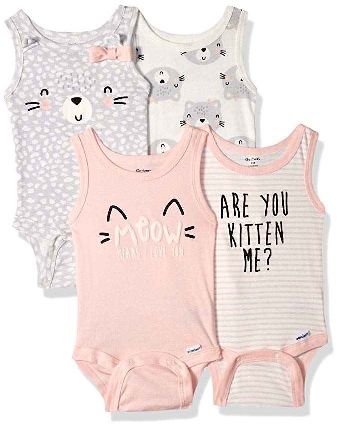 Gerber Baby Girls 4-Pack Sleeveless Onesies Bodysuit