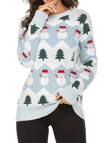 UNibelle Women's Christmas Knitted Sweater Snowman Christmas Tree Novelty Cute Sweater Cardigan Pullover
