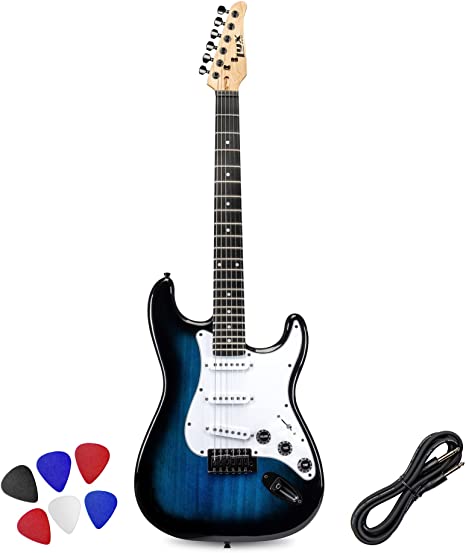 LyxPro CS 39” Electric Guitar Stratocaster Kit for Beginner, Intermediate & Pro Players with Guitar, Amp Cable, 6 Picks & Learner’s Guide | Solid Wood Body, Volume/Tone Controls, 5-Way Pickup - Blue