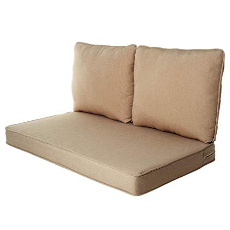 Quality Outdoor Living All Weather Deep Seating Patio Loveseat Seat and Back Cushion Set, 46-Inch by 26-Inch, Beige