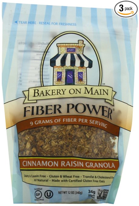 Bakery On Main Fiber Power Non-GMO Gluten Free Granola, Cinnamon Raisin, 12-Ounce (Pack of 3)