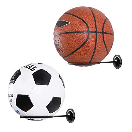 Clispeed Wall-Mounted Ball Holders Display Racks for Basketball Soccer Football Volleyball Exercise Ball (Black,2PCS)