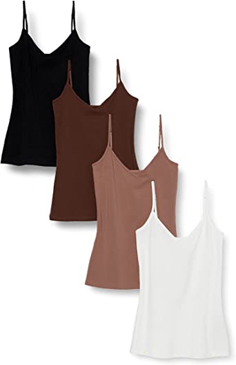 Amazon Essentials Women's Knit V-Neck Layering Cami (Available in Plus Size), Pack of 4