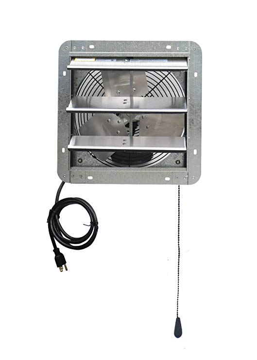 Iliving ILG8SF12V-T 12 inch Shutter Exhaust Attic Garage Grow, Ventilation Fan with 3 Speed Thermostat 6 Foot Long 3 Plugs Cord, 12" - Variable, Silver