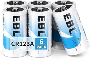 EBL CR123A 3V Lithium Battery 6-Pack, 3Volt 123 Batteries 1600mAh High Power, 10 Years Shelf Life