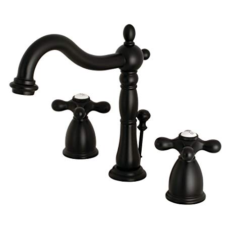 Kingston Brass KB1970AX Heritage 8" Widespread Lavatory Faucet with Brass Pop-Up, 6-1/2" in Spout Reach, Matte Black