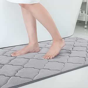 OLANLY Memory Foam Bath Mat Rug 70x24, Ultra Soft Non Slip and Absorbent Bathroom Rug, Machine Wash Dry, Comfortable, Thick Bath Rug Carpet for Bathroom Floor, Tub and Shower, Grey