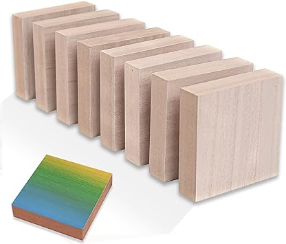 (8-Pack) - 4” x 4” Wooden Blocks for Crafts - 1-Inch Thick Square MDF Blocks - Smooth Surface with Wood Grain Pattern - Highly Customizable Blank Wood Squares