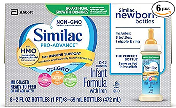 Similac Pro-Advance Infant Formula with 2’-FL HMO for Immune Support, Ready to Feed Newborn Bottles, 2 fl oz, (48 Count)