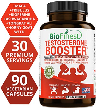 Biofinest Testosterone Booster Supplement for Men - with Tribulus Terrestris, Tongkat Ali, Horny Goat Weed, Maca Root, Ashwagandha - for Endurance, Energy and Stamina (90 Vegetarian Capsules)