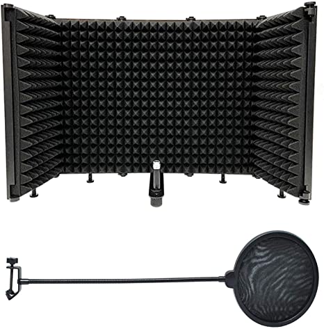 Microphone Isolation Shield, Foldable Adjustable Durable Studio Recording Microphone Isolator Panel,Soundproof Filter, Insulation Diffuser Noise Deadening Absorbing for Audio Music Recording