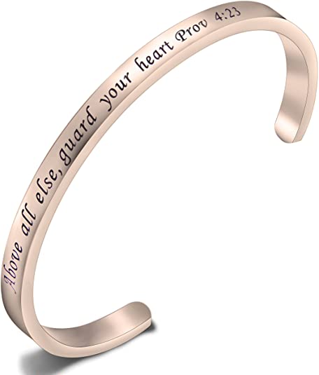 FEELMEM Bible Verse Bracelet Above All Else Guard Your Heart Prov 4:23 Cuff Bangle Bracelet,Christian Quote Religious Jewelry,Proverbs 4:23
