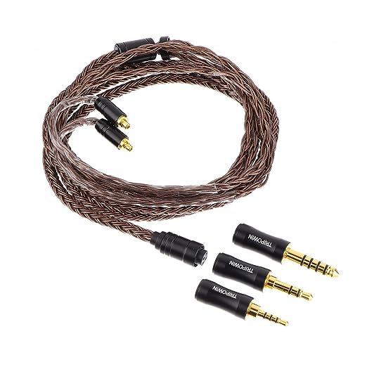 Linsoul Tripowin Amber 32AWG OFC Oxygen Free Cable HiFi IEM Cable with Interchangeable 2.5mm/3.5mm/4.4mm Plug, PVC Sleeve Replacement Cable for Audiophile (MMCX, Amber)