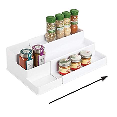 mDesign Spice Rack for Kitchen Cabinet Storage - Pull-Out Storage for Order in the Kitchen, Cosmetics Rack - 3 Levels - White