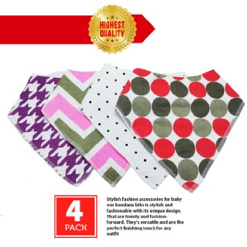 Esoultech 4-Pack Designer Bandana Style Baby Bibs Washable, Made with 100% organic cotton