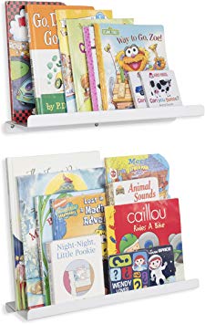 Wallniture Kids Floating Bookshelves - Nursery Room Décor Bookcase Display Metal Ledges 17 Inch Set of 2 (White)