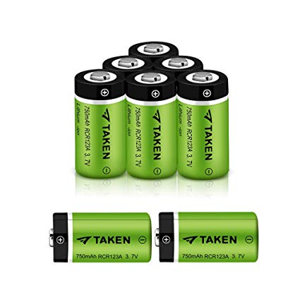 Taken CR123A Rechargeable Batteries, 3.7V 750mA Li-ion CR123A Lithium Batteries for Arlo Cameras (VMC3030/VMK3200/VMS3330/3430/3530) (8 Pack)