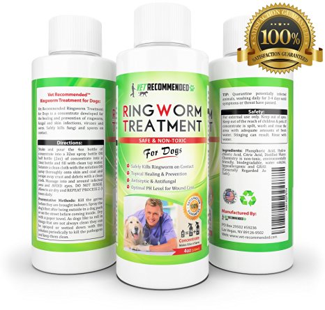 Vet Recommended - Ringworm Treatment For Dogs - Concentrate Makes Two 16oz Bottles of Antifungal Spray Safely Kills Viruses, Disease Causing Bacteria, Spores and Fungi - Made in USA (4oz/120ml)