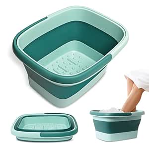 Mantello Collapsible Foot Bath Foot Soaking Tub | Portable Foot Spa Pedicure Bowl | Large Basin to Soak & Wash Feet | Folding Bucket with Carry Handle | White & Grey, Blue, Green [Green]