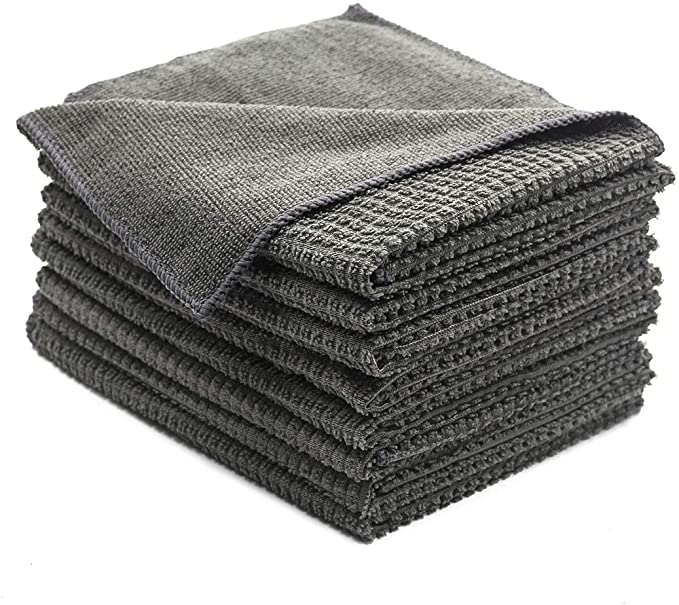 Microfiber Dish Wash Cloth, 19inch x 16inch Set of 8 Dry Multi-Use Reusable Washable Wipe Cloths Towels Rags for House, Kitchen, Car, Window Gifts,Fast Drying,Grey