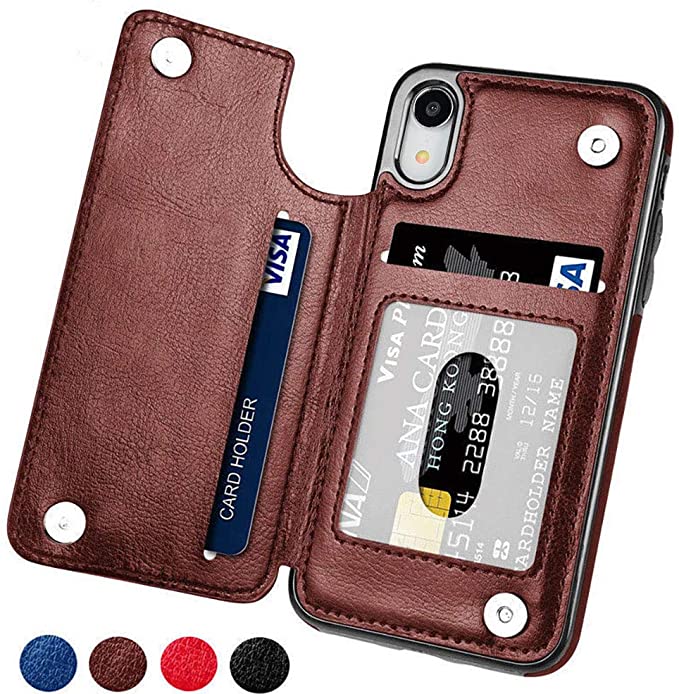 TERSELY Case Cover for Apple iPhone XR, Leather Wallet Slim Ultra Thin Magnetic Magnetic Hard Cover Shockproof Protective Sleeve Stand Case for Apple iPhoneXR (2018) - Brown