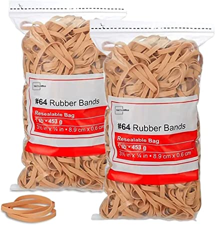 1InTheOffice Rubber Bands #64, Thick Rubber Bands, Heavy Duty Rubber Bands, Beige, Size 64, 380Pack (2 Pack)