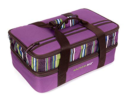 Rachael Ray Expandable Lasagna Lugger, Double Casserole Carrier for Potluck Parties, Picnics, Tailgates - Fits two 9"x13" Casserole Dishes, Purple