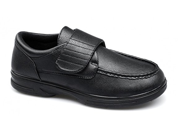 Dr Keller TONY Mens Velcro Bar Comfort Wide Fit Shoes Black
