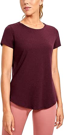 CRZ YOGA Pima Cotton Womens Short Sleeve Shirt Loose Casual Yoga T-shirt Athletic Workout Tee Top