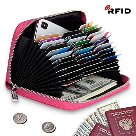 Credit Card Wallet Soft Leather RFID Blocking Card holder Case Zipper Purse Handbag for Women or Men