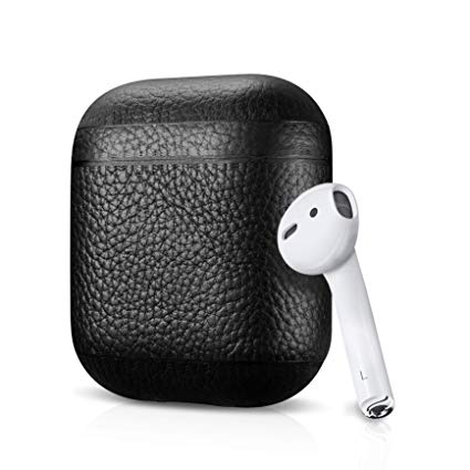 Leather Case For Apple AirPods, Pebble Series - Air Vinyl Design, Protective Case Cover (Black)