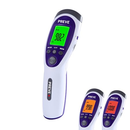 PREVE® Non Contact Infrared Forehead Thermometer for Babies,Infants,Children,Adults - Color Coded Screen for Instant Fever Detection