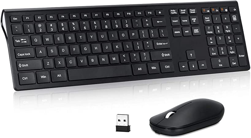 Rechargeable Wireless Keyboard Mouse Combo, Z-litong 2.4GHz Ultrathin Full Size 109Keys Ergonomic Keyboard and Adjustable DPI Quiet Mouse Set for Windows, Laptop, Desktop, PC (Black)