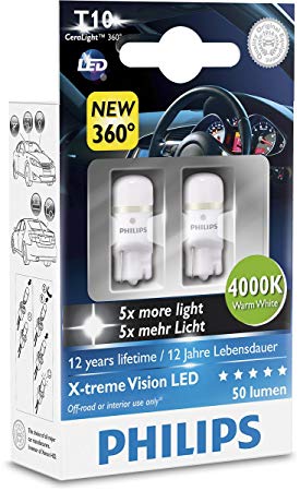 Philips Xtreme Vision 360 X-tremeUltinon LED W5W T10 194 168 (4000K) (Pack of 2)