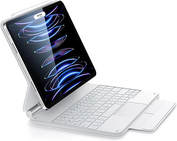 ESR for iPad Keyboard Case, Magnetic iPad Pro 11 Case Keyboard, iPad Air 5/4 Case Keyboard, Easy-Set Floating Cantilever Stand, Precision Multi-Touch Trackpad, Backlit Keys, White