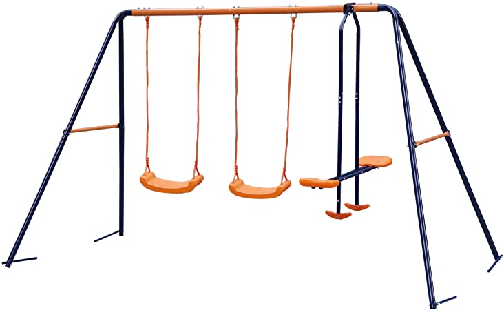 Nova Microdermabrasion Swing Set Metal Outdoor Backyard Playground Swing Set with 2 Seats and a Swing Glider for Kids, Boys, Girls